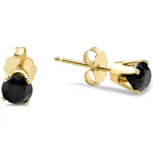 Yellow Gold 7/8ct Round Cut Black Diamond Studs