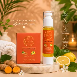 SERUM AND BODY SOAP  WITH TURMERIC, LEMON, KOJIC ACID. SET 2 PRODUCTS