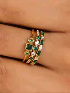3 Pieces/set Vintage Green Cube Zirconia Ring Women's Stacked Ring Wedding Engagement Exquisite Jewelry Set Birthday Anniversary Christmas Gift Fashion Engagement Rings