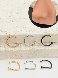 Stainless Steel Nose Ring Set, Nose Hoop, Punk Style D-Shaped & C-Shaped, Unisex Body Piercing Jewelry, Perfect Daily Wear Accessories