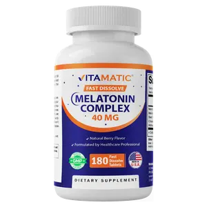 Vitamatic Fast Dissolve Melatonin Complex 40 mg Natural Berry Flavor 180 Tablets with Beet Root Chamomile & Ashwagandha Extract Non-GMO Made in USA Healthcare Dietary Supplement
