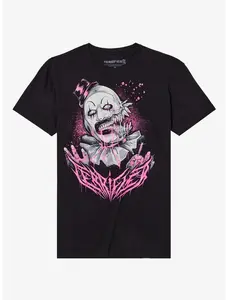 "Art the Clown Pink Splatter Tee - Terrifier 2 Neon Horror Graphic Shirt" , Fashion Cotton, Full Colors, Full Sizes, For Men, For Women