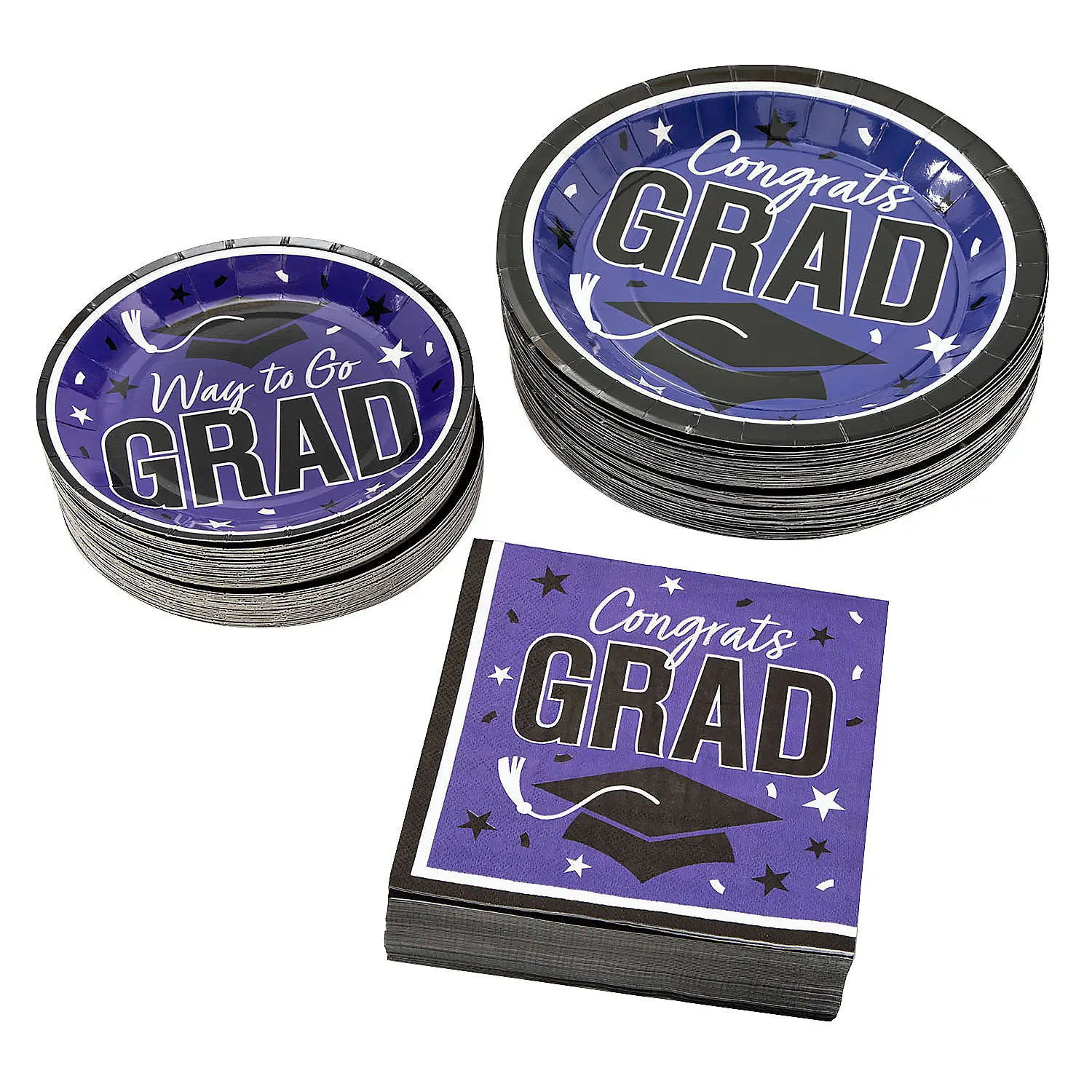 Purple Graduation Disposable Tableware Kit - 150-Ct Bulk Set with Plates, Serves 50 Guests, Festive Grad Party Supplies