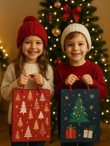 Set of 12  Medium Christmas Gift Bags 3 Assorted Styles Foil Accents Rope Handles Medium Size 9x7x4 Unisex Stylish Practical for Gifts