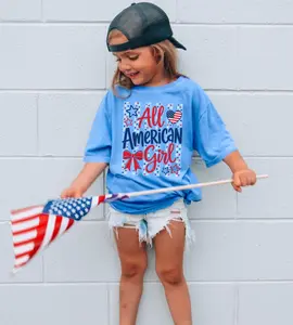 Girl's 4th of July T-Shirt, Youth All American Girl, Coquette Fourth of July Tee, Patriotic Gift, Preppy Red White and Blue, Independence Day Gifts, Kids Patriotic Shirt