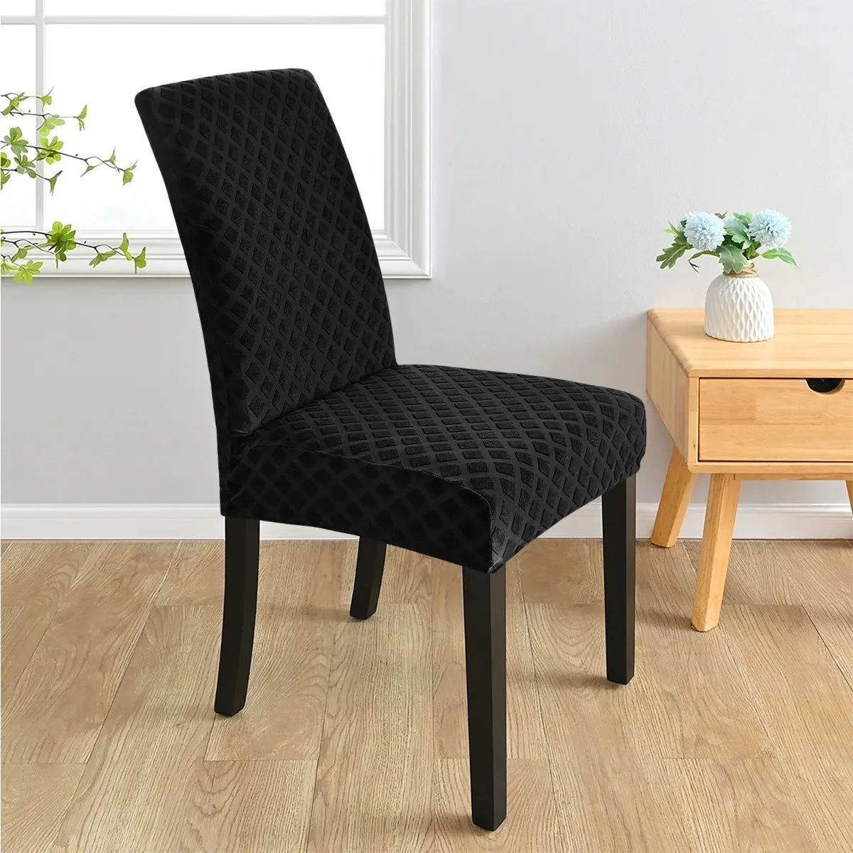 1pc High Elasticity High Back Chair Cover, Full Coverage Hotel Dining Chair Cover, Dust-Proof Chair Cover, Stretch Chair Slipcover, Dining Chair Slipcovers, Chair Slipcovers Protector, Jacquard Rhombus Design