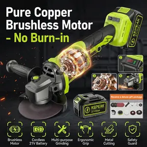 【Father's Day Gift】21V Brushless Cordless Angle Grinder Kit - 4" Power Tool with 2 Batteries, Charger & Accessories for Metal Cutting, Grinding & Polishing,for DIY Home Improvement & Workshop Tasks