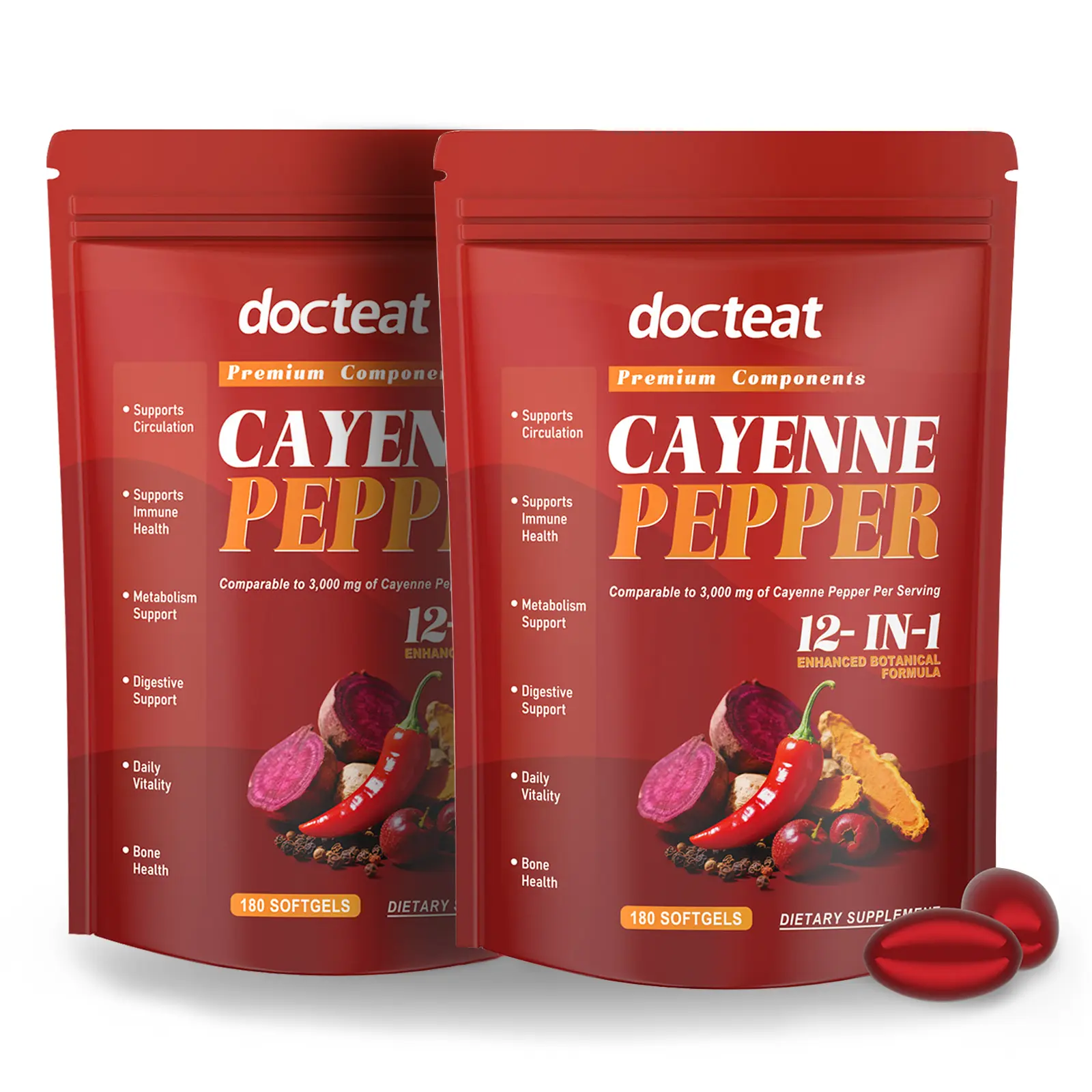 Vegan Cayenne Pepper Softgels [2-Pack] - Natural Supplements with Herbs for Heart Health, Blood Pressure Regulation, Circulation, Nitric Oxide Boost, Metabolism Support (Hawthorn, Berberine, Grape Seed, Beet Root, Turmeric)