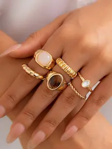 6pcs/Set French Minimalist Design Metal Vintage Ring Set, Suitable For Parties, Gifts, And Daily Wear, Geometric Design Ring