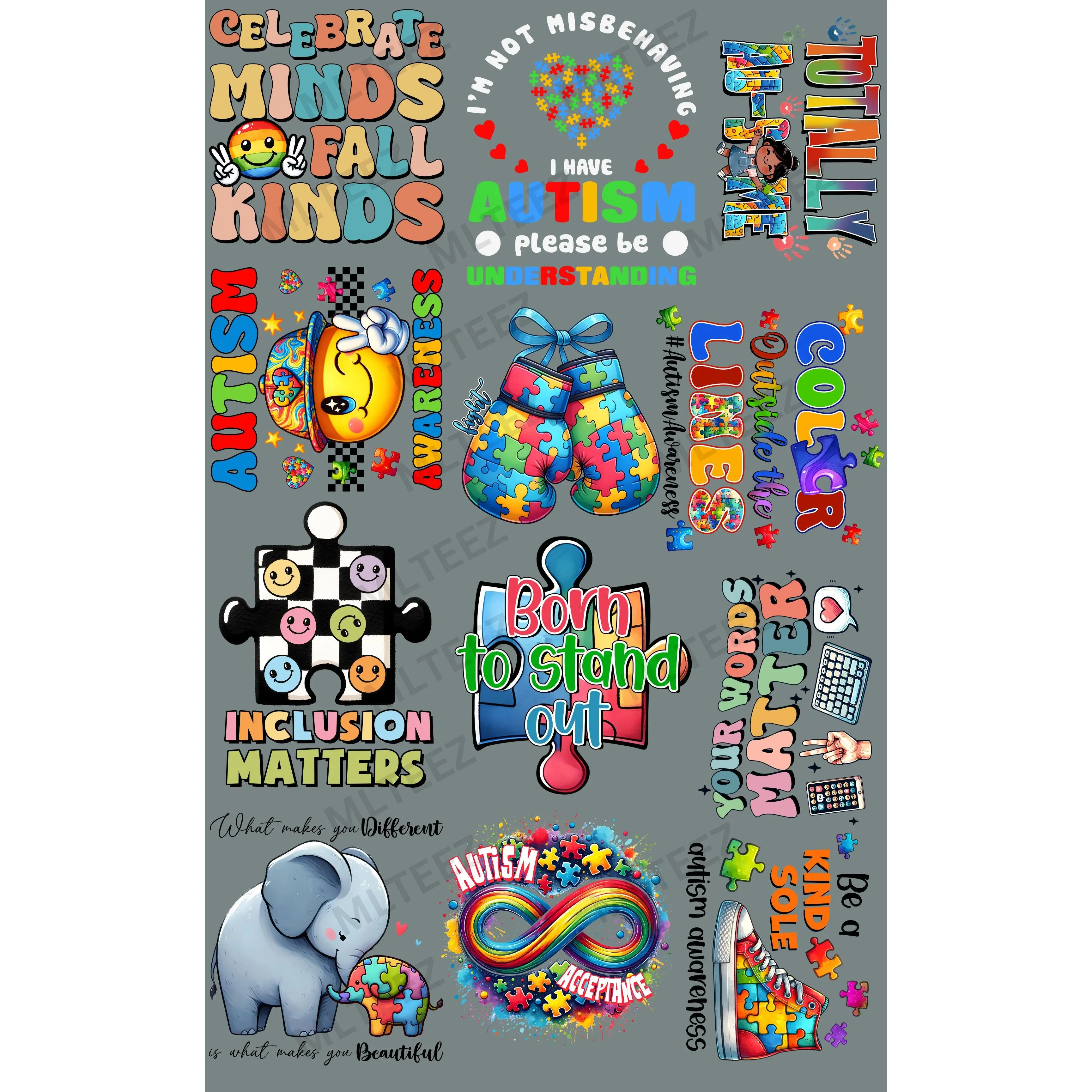AUTISM (3) YOUTH GANGSHEET  - 22X36 dtf print