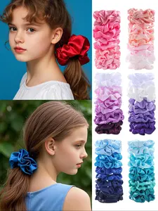 10pcs Girls Gradient Satin Hair Tie Set, Multiple Colors Available, Elegant Low Ponytail Rubber Bands, All Seasons Accessories