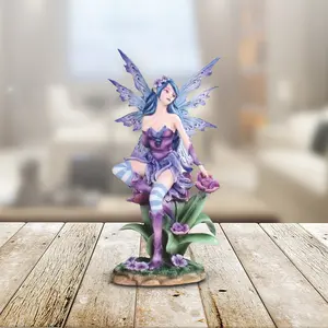 10.5"H Blue Flower Fairy with Flower Statue Fantasy Decoration Figurine