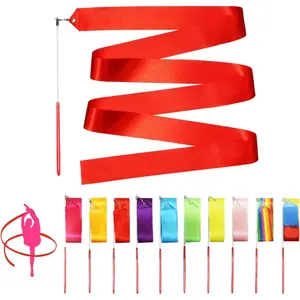 Dance Ribbons Streamers - 6.6Ft Unisex Kids' Gymnastics Ribbon Wands - Perfect Rhythm Sticks for Talent Shows, Artistic Dancing, Baton Twirling