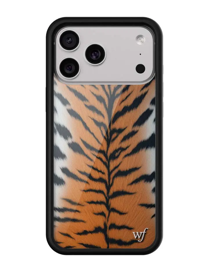 Rawr Limited Edition Custom Durable Shockproof Rubber iPhone Cellphone Case Cover - Orange-White-Black Tiger Print Cute Aesthetic, Raised Black Protector Bumper, Women's Owned Small Business, Gift for Her, Electronics Accessories for Mobile Devices