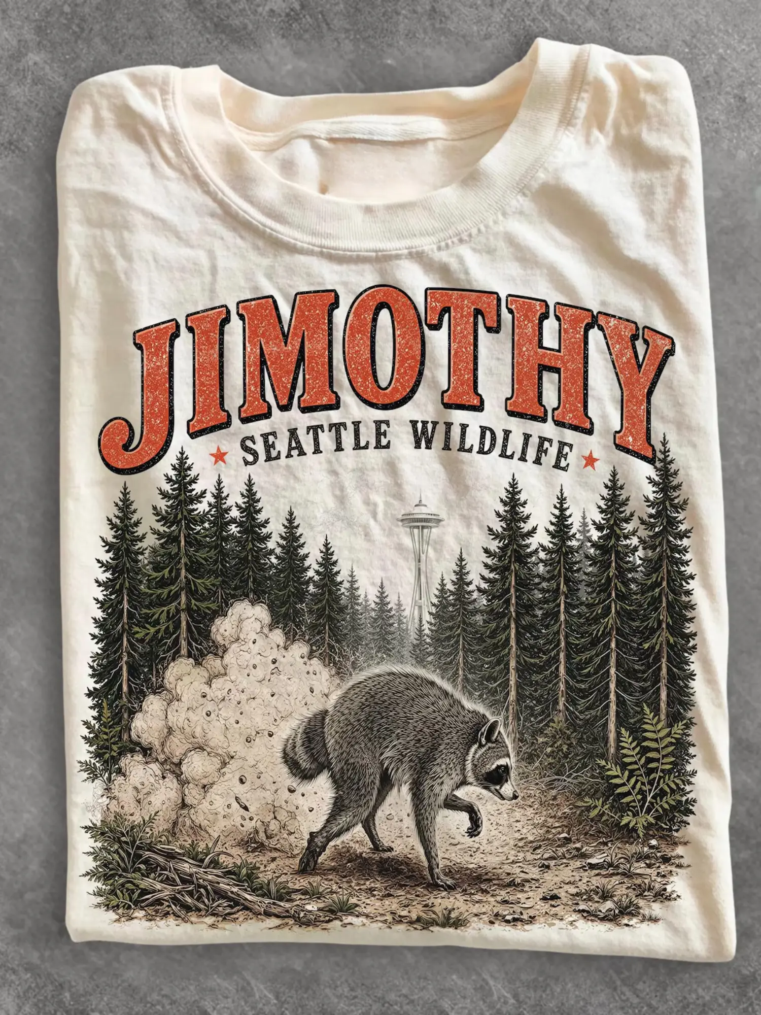 Jimothy Raccoon T-Shirt, Unisex Casual Cotton Top with Round Neck, Funny Vintage-Style Seattle Wildlife Meme Printed Graphic