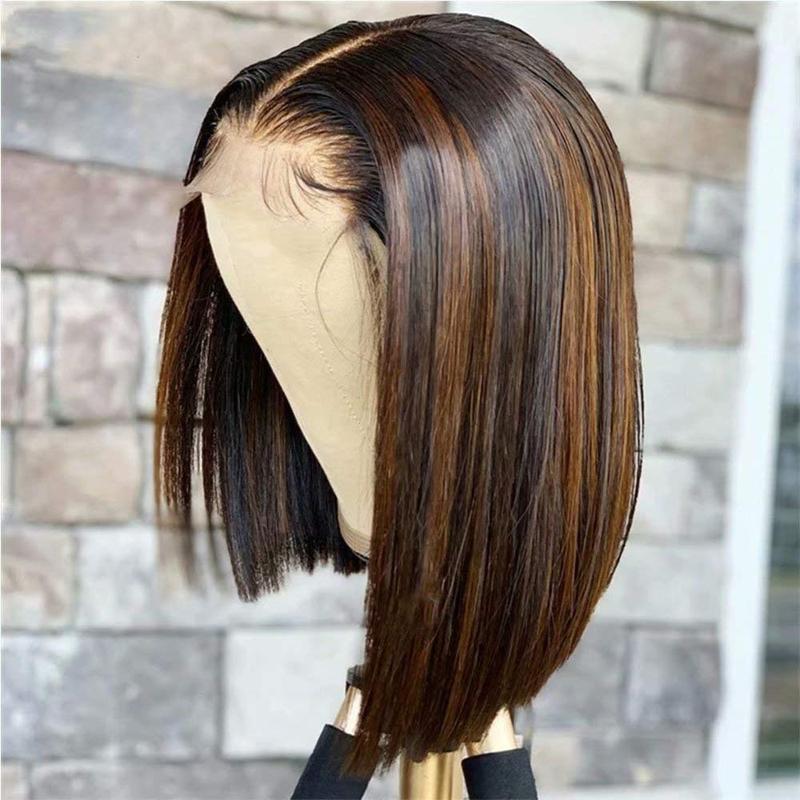 Bob Wig Human Hair Highlight Ombre 13x4 HD Transparent Lace Front Wigs 1b/27 Black and Blonde Wig Human Hair Pre Plucked with Baby Hair 200 Density Short Bob Wigs 10 Inch