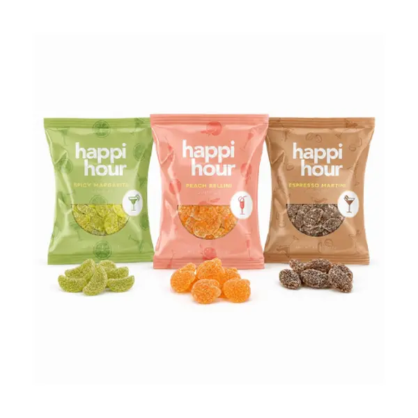 Happi Hour Cocktail Inspired Gummies, Variety Pack of 3 Flavors, Alcohol Free Vegan | Cocktail Inspired Vegan Candy in Spicy Margarita, Peach Bellini & Espresso Martini Flavors, Non-GMO, For Parties & Gifting