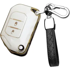 Car Flip Key Fob Cover with Keychain for Jeep Wrangler JL JLU Gladiator 4XE 2018-2021 Key Case Accessories Soft TPU 2 Button Full-Protect Key Shell(White)