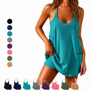 Women's Sporty Sleeveless V-Neck Wrap Dress with Built-In Shorts, Italian-Style Bag Pocket, Summer Casual Wear