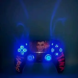 Jinx Custom PS5 Controller with Unique Design and Blue Lighting