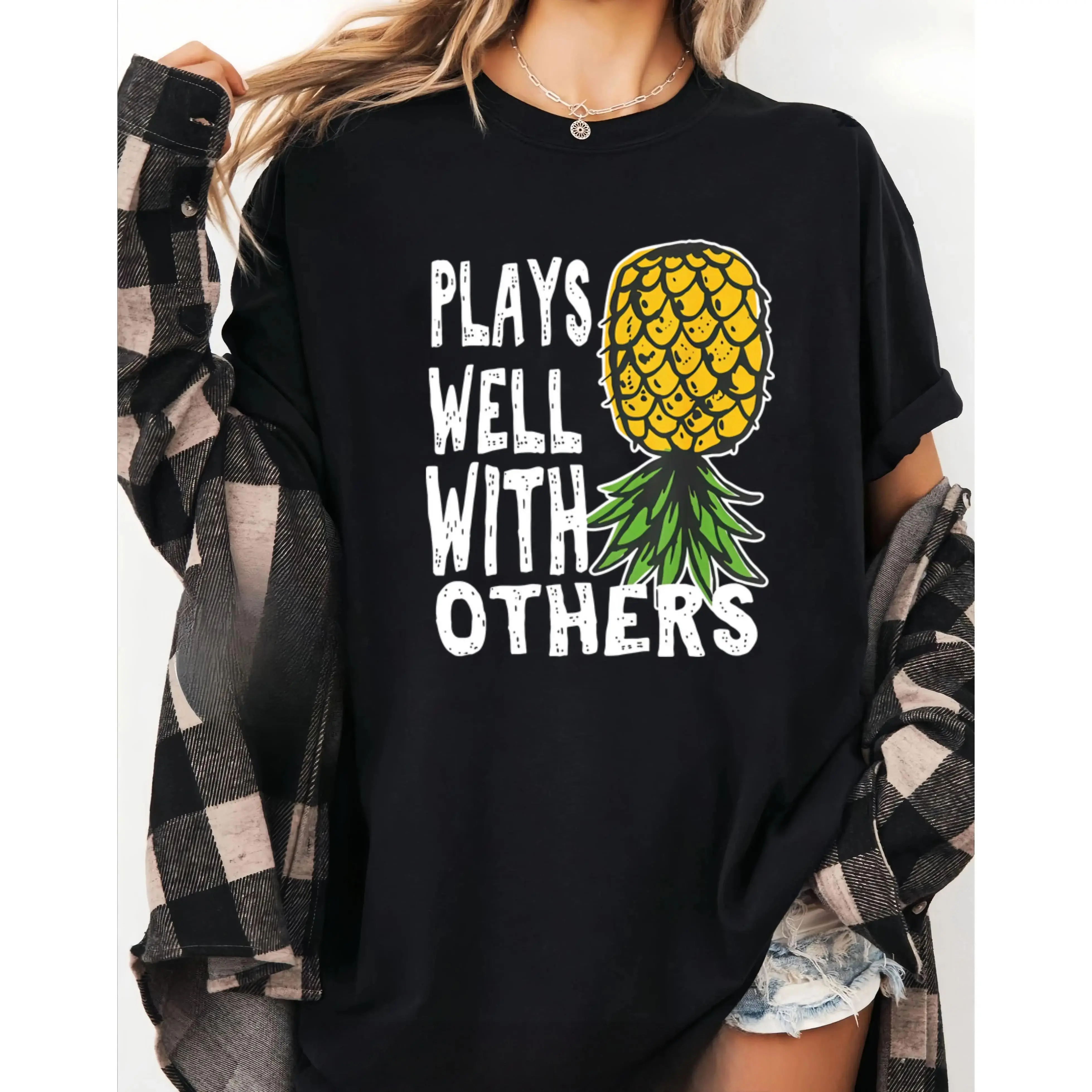 Bold Upside Down Pineapple Swinger Tee – 100% Cotton Unisex Shirt for Couples Streetwear Top Graphic Tee Stylish Summer Clothes Trending Tops