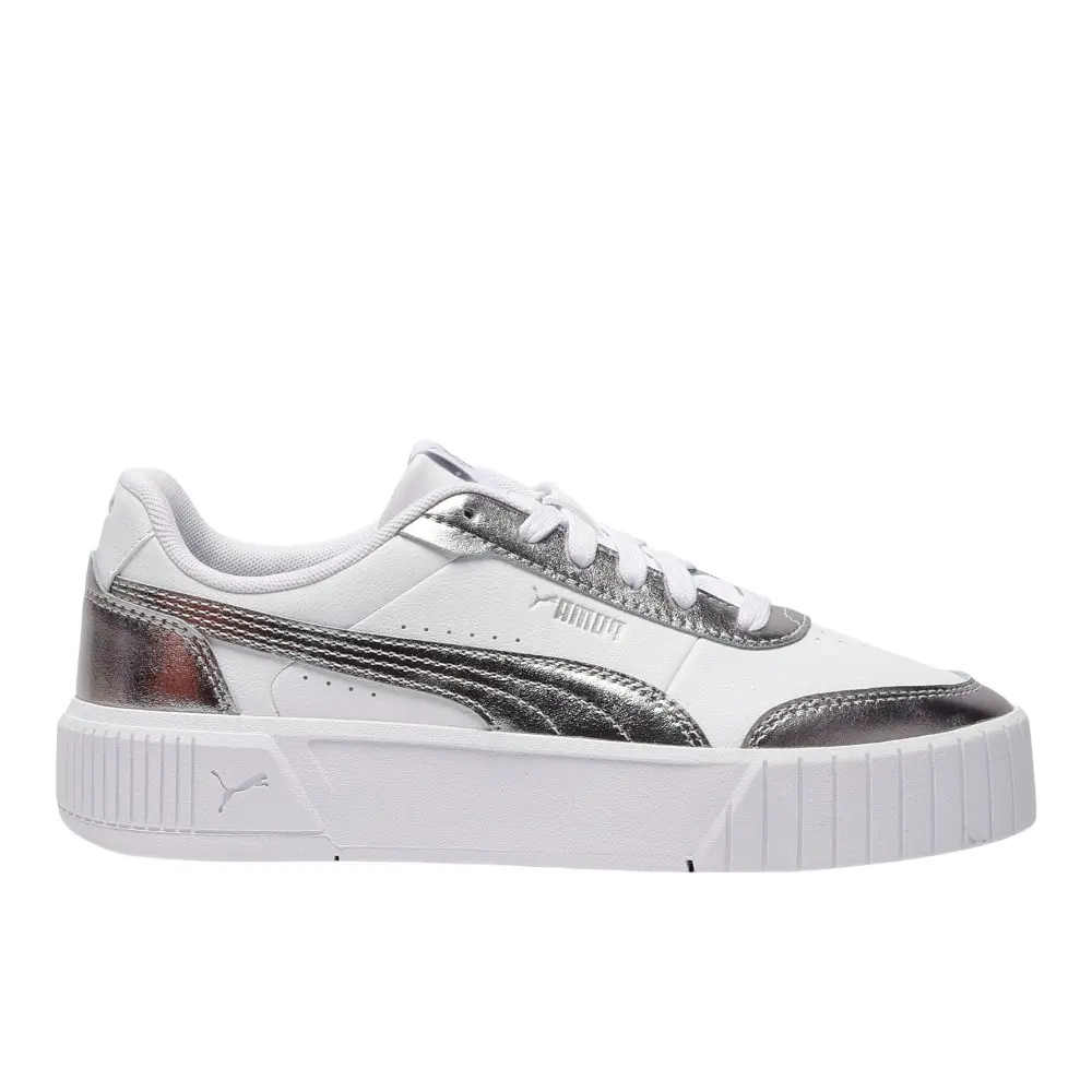 PUMA Womens Carina Mia Metallic Lace Up Sneakers Shoes Casual - Silver, White