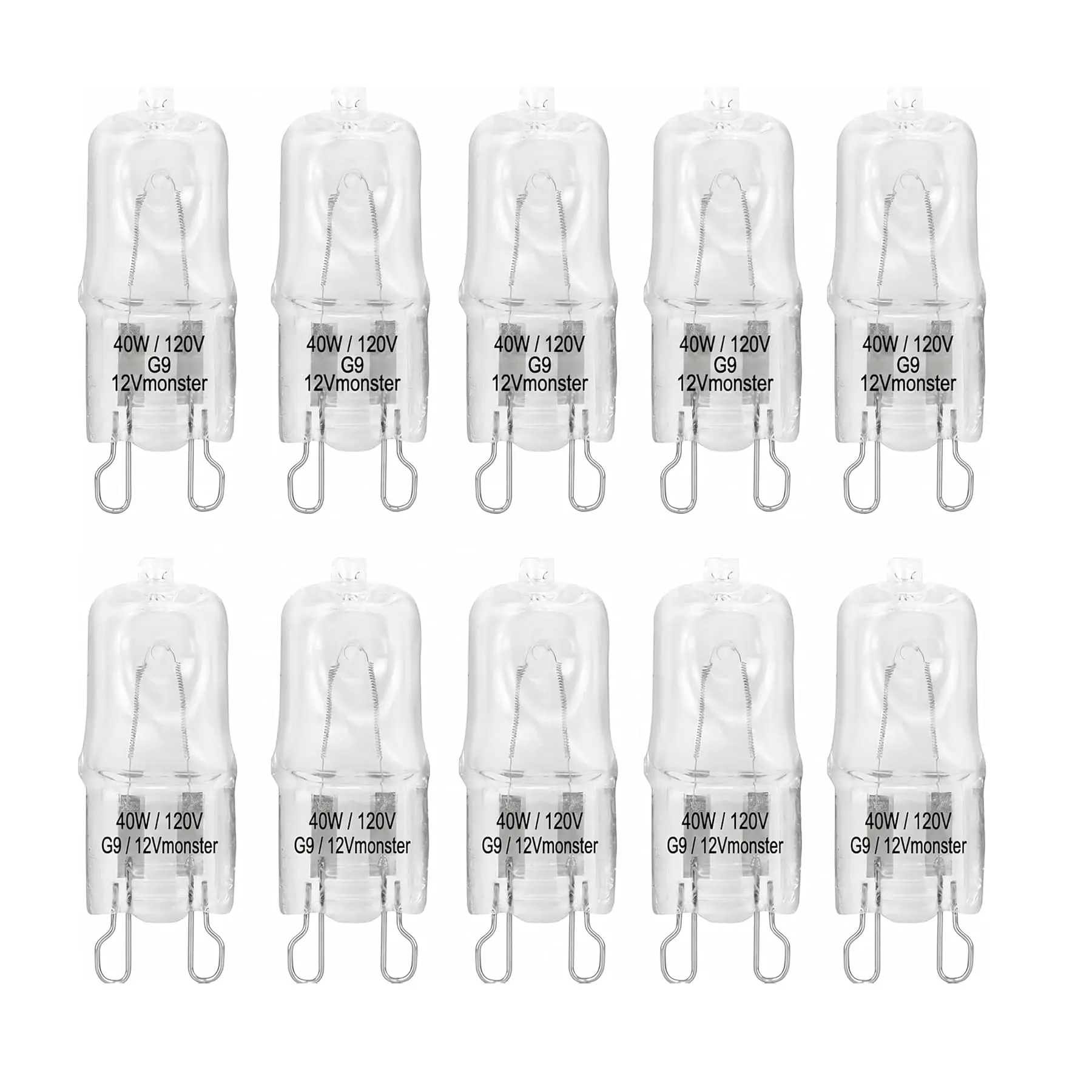 G9 Halogen Light Bulbs 40W 120V, T4 JCD Loop Pin Base, Dimmable Warm White, Clear Capsule for Pendant, Chandelier & Appliance Use, 10-Pack