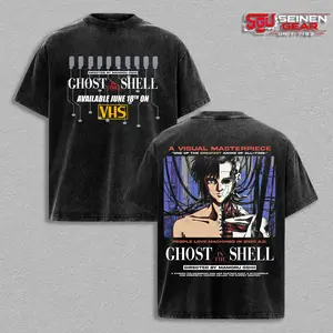 Major Motoko Kusanagi Cyber Unit T-Shirt – Vintage Washed Oversized Graphic Tee, Ghost in the Shell Anime Streetwear Casual, Heavy Cotton Unisex Top, Sci-Fi Tactical Style, Gift for Anime Fans