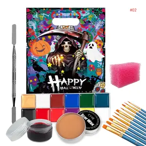 EYIR Halloween Makeup Kit, 12 Color Special Effect Face Paint palette+ Wound Scar Wax+ Fake Blood+ 10 Brushes of Different Sizes+ Spatula+ Stipple Sponge, Halloween Costume Makeup