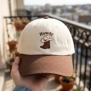 Howdy Embroidered Dad Hat Western Cowboy Boot Two Tone Baseball Cap Custom Thread Color