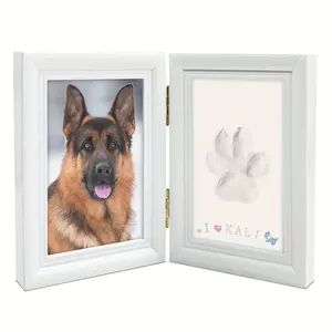 2-Fold Irregular White Pet Paw Print Photo Frame, First Memory Frame, Keeping Pets Forever in Memory, Suitable for Home Decoration And Personalized Gifts