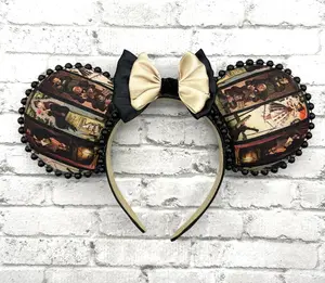 Haunted Mansion Inspired Ears with Bow and Decorative Elements - Minnie Ears Design for Haunted Theme