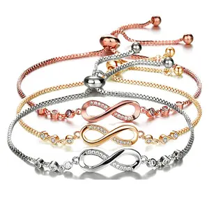 3 Pcs Infinity Symbol Bracelet Set| Crystal Infinity Adjustable Bracelets for Women in Gold Rose Gold Silver