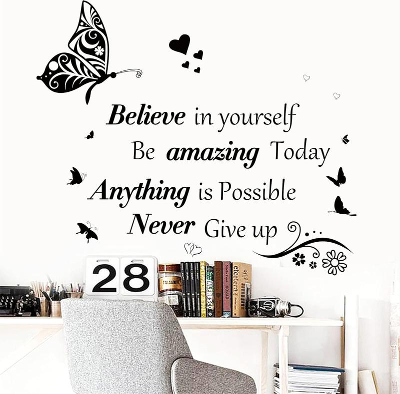 Inspirational Wall Stickers Quotes Letter Wall Art Stickers Motivational Removable Wall Decor Positive Word Butterfly decals Peel and Stick for Bedroom Living Room Hallways Family Office Classroom