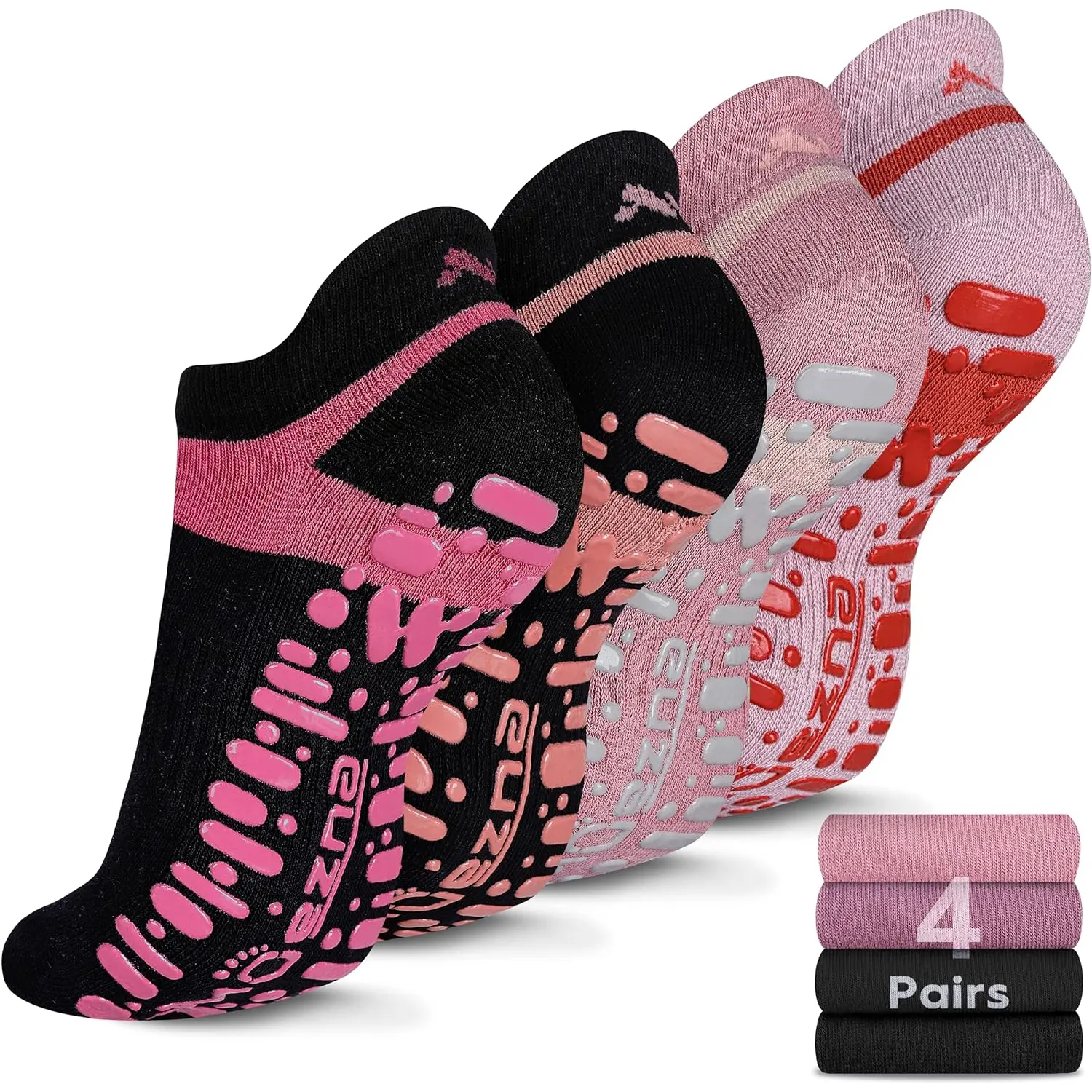 Muezna Non Slip Yoga Socks for Women, Anti-Skid Pilates, Barre, Hospital Socks with Grips, Size 5-10 Muezna