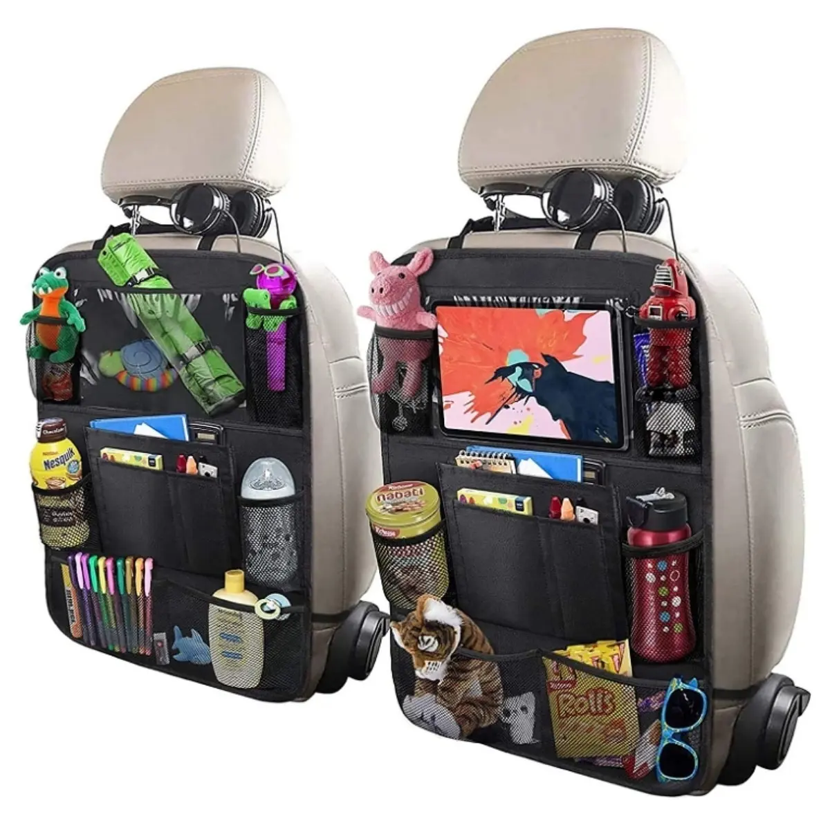 Backseat Car Organizer, Car Backseat Protector and Organizer with Touch Screen, Travel Accessories with 9 Storage Pockets, 2 Pack