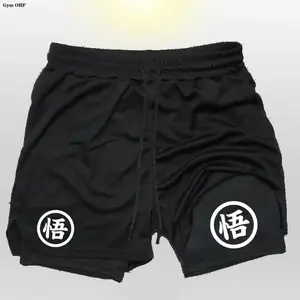 Men's Polyester Blend 2-in-1 Power Shorts - Soft Stretch, Knee-Length, Quick-Dry Regular Fit, Double-Lined Streetwear Bottoms for Fitness, Gym Training (European Sizes), Regular Fit Shorts