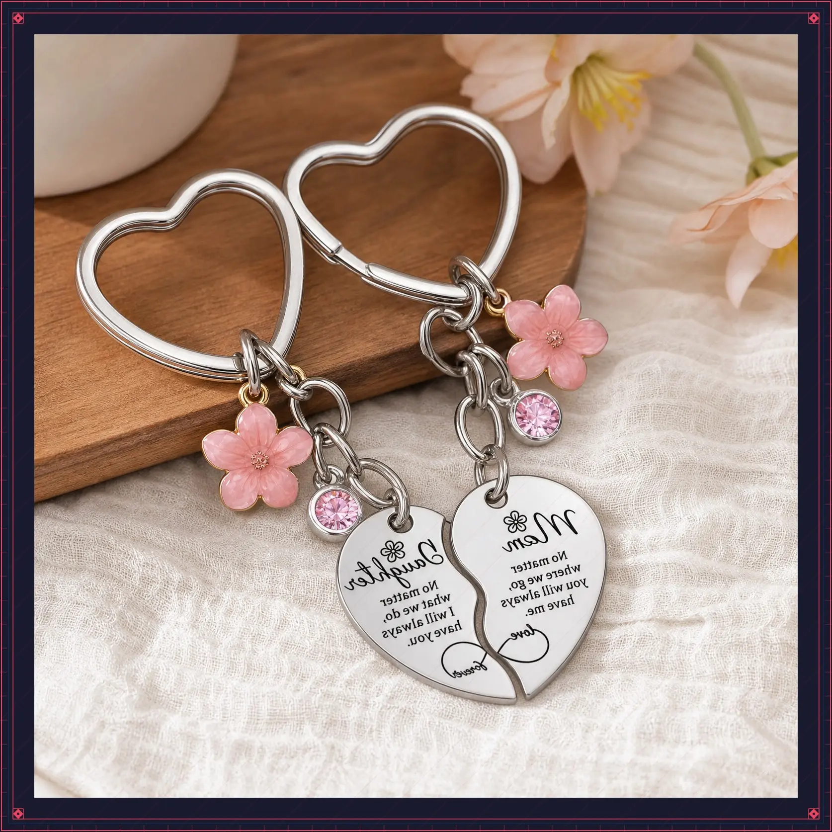September Laurel 2 Pcs Mother Daughter Heart Matching Keyring Keychain Set Gifts For Mom Mothers Day Gifts from Daughter Christmas Gift