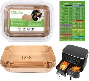 (125PCS) Air Fryer Liners, Disposable for Ninja Dual Air Fryer accessories,  Paper liners rectangle 8.6''*5.5''