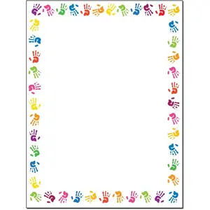 Childrens Hands Border Stationery 8.5 x 11 60 Colorful Border Letterhead Sheets