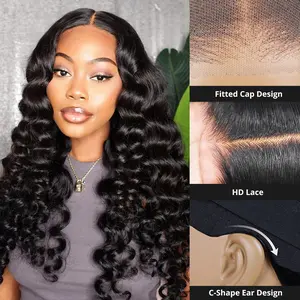 Ishow Loose Deep Lace Wigs Human Hair 5*5 Transparent Lace Wigs Natural Black For Black Women Glueless Human Hair Wigs With Natural Hairline Bleached Knots Wigs