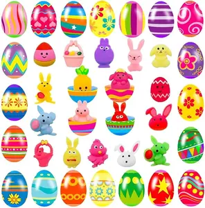 24 Pack Prefilled Easter Eggs with Squishy Toys Inside Bright Colorful Easter Eggs with Fidget Toys Great for Kids Toddlers Easter Basket Stuffers Eggs Fillers Gifts (Easter Squishy)