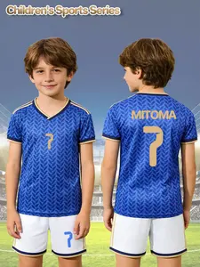 2-piece quick-drying football set for kids (boys) with blue leaf pattern, featuring gold number 7 and name MITOMA, including a football jersey and moisture-wicking sweatpants, suitable for training, matches and outdoor activities.