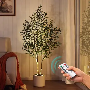 Verinatural 5/6FT Artificial Olive Tree with LED Spotlights, Lifelike Faux Indoor Tree, White Planter, Home Office Floor Decor, VN214