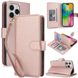 PU Leather Phone Case for iPhone 17 Pro Max, Wallet with Card Slot, Stand, RFID Blocking Cover, Fits iPhone 16e, 15, 14, 13, 12, 11 Pro Max, 16 Plus