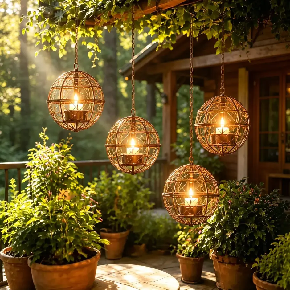 Outdoor Solar Hanging Lamp Set - Waterproof Rustic Weave Rattan Globe Lights with Chain, Warm LED Glow Candle Fairy Chandelier, Cottagecore Ambient Lighting Garden Decor for Patio, Housewarming Gift