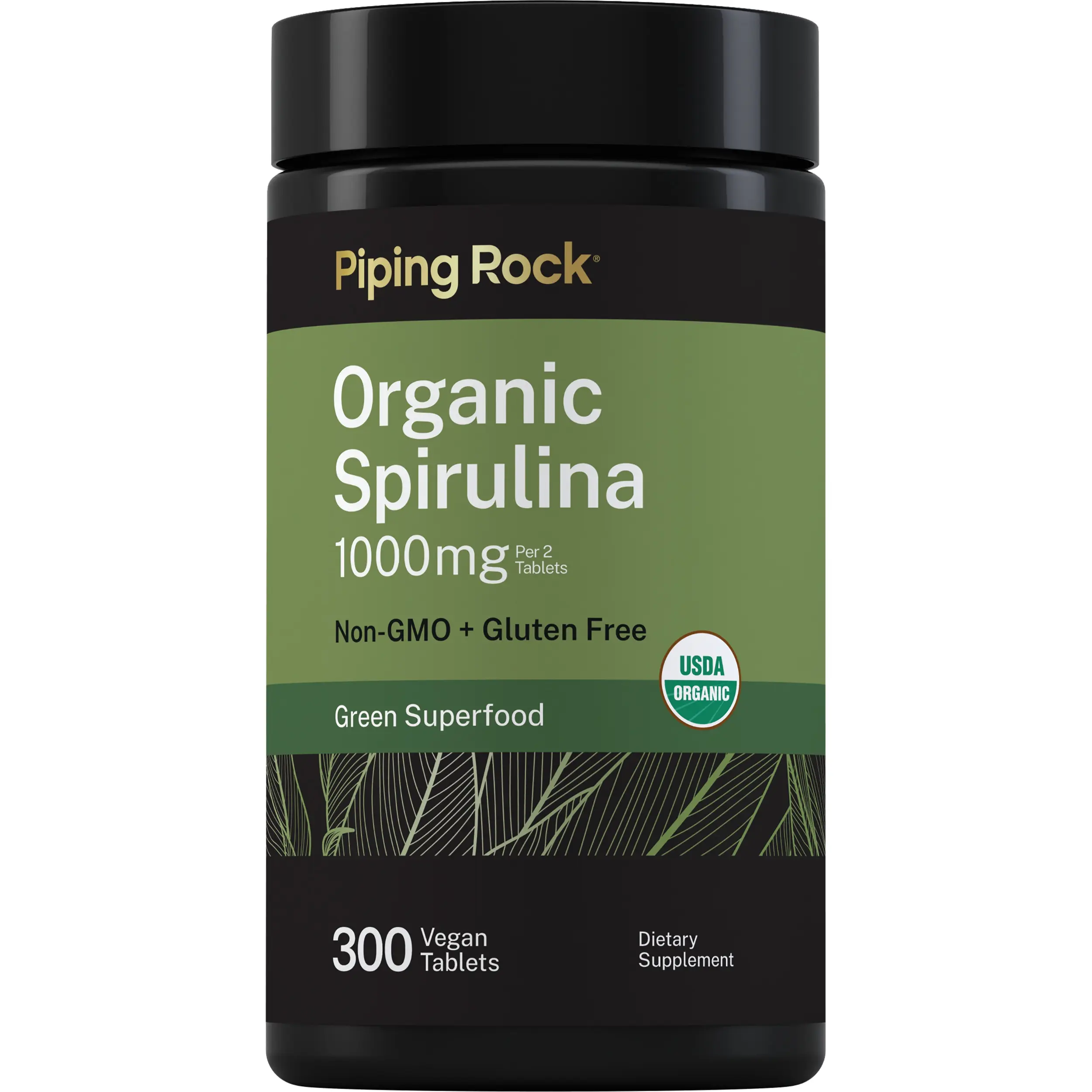 Piping Rock Organic Spirulina - 1000mg - 300 Tablets - Arthrospira Platensis - Vegetarian, Non-GMO, Gluten Free Supplement