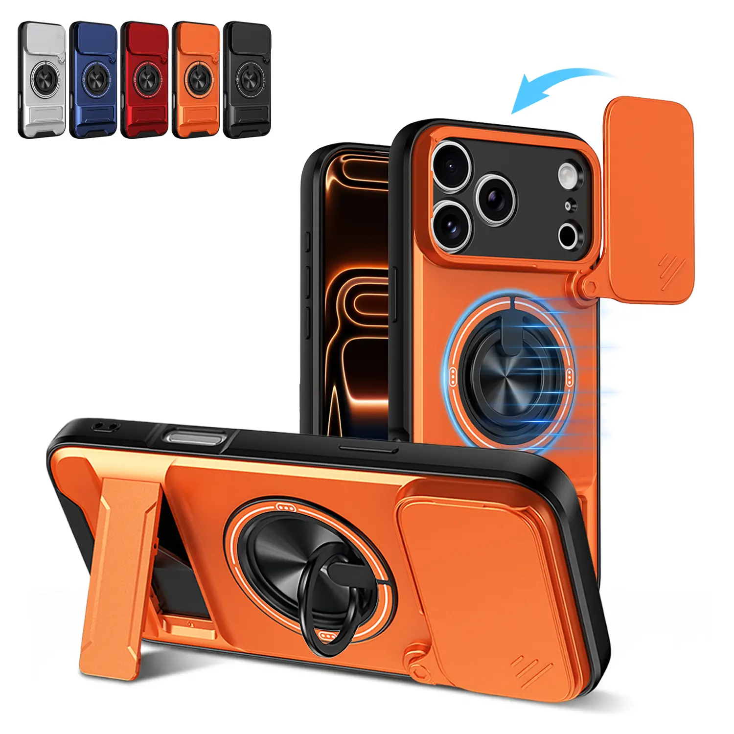 360° Rotate Ring Case For iPhone 17 Pro Max Air 16 15 14 Plus / Pro 13 12 11 Pro Max Magnetic Foldable Kickstand High-End Design Flip / Slide Camera Cover Protector Stand Practical Case 2 in 1 TPU+PC Hybrid Shockproof Armor Shell Military-Grade Protective