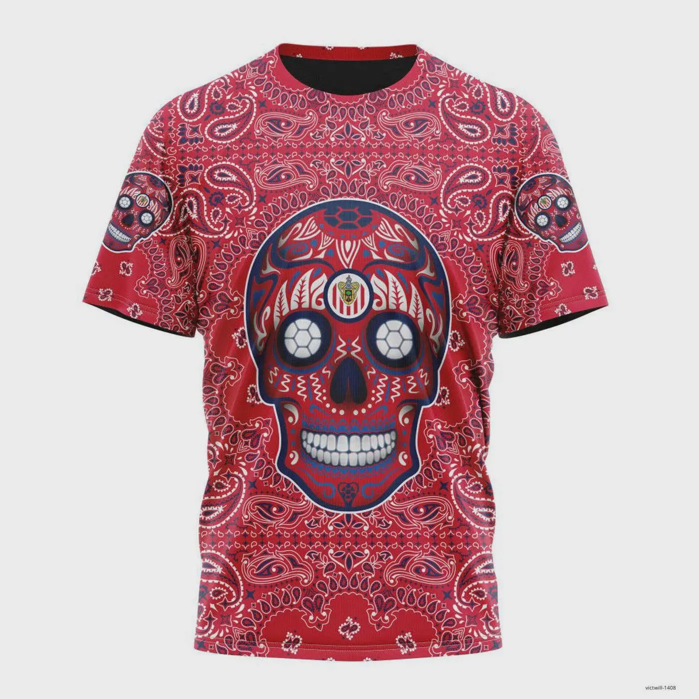 Personalized LIGA MX Chivas Guadalajara Shirt 3D Dia De Muertos, Short-Sleeve Sports Shirt, Football Jersey, Gifts for Fútbol Fan, Sport Apparel