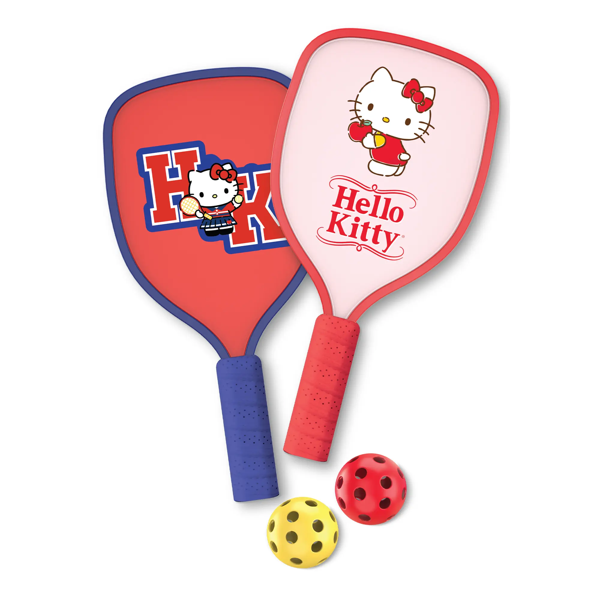 Hello Kitty Cute Colorful Pickleball Set with 2 Lightweight Paddles, Unisex Gear for Kids, Youth & Adults, for Amateur Fans & Casual Backyard Play, Balls